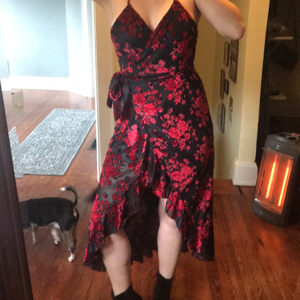 Sassy black and red wrap dress